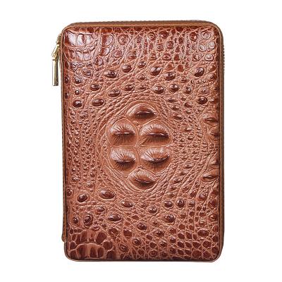 China Exquisite Zipper 4 Fingers Brown Workmanship Leather Cigar Zipper Humidor Case For Birthday for sale