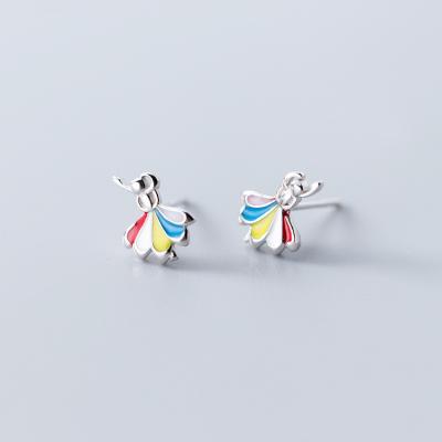 China Trendy 925 Pure Silver Nickel and Lead Free Colorful Enamel Ballet Dancer Earrings for Kid Jewelry for sale