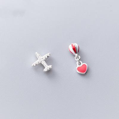 China Cute 925 Sterling Silver Cute Airplane And Hot Air Balloon Stud Earring For Children Young Girl for sale