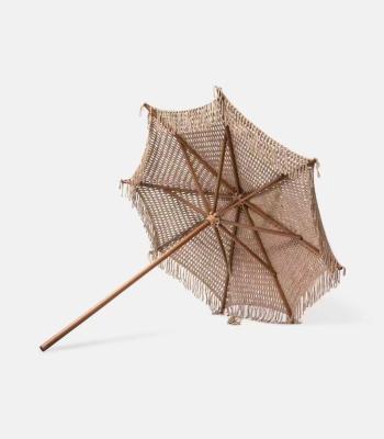 China Modern Outdoor furniture wooden cotton rope woven folding garden umbrella for sale