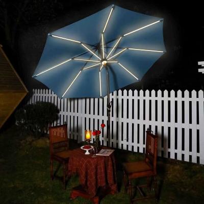 China Sun Wind Rain Proof Garden Sunshade Market Led Umbrella Outdoor Solar LED Lighting Parasol Patio Umbrellas for sale