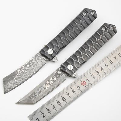 China Hunting Knife Damascus Pattern CNC All Steel Non-slip Outdoor Camping Knife High Hardness Folding Tactical Knife for sale