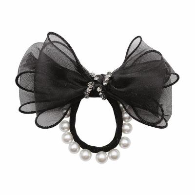 China Fashion/korean fashion cute elegant high-end chiffon pearl bow temperament decorative hair rope for sale