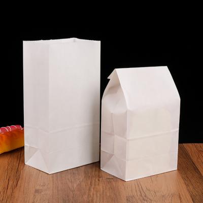 China Recyclable Custom Design Logo Grease proof Baking Barbecue Bread Snack Food Takeout Takeaway Packaging Square Bottom White Kraft Paper Bag for sale