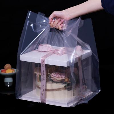 China Recyclable poly square bottom side gusset plastic logo printing transparent delivery pizza takeaway cake packing bags for sale