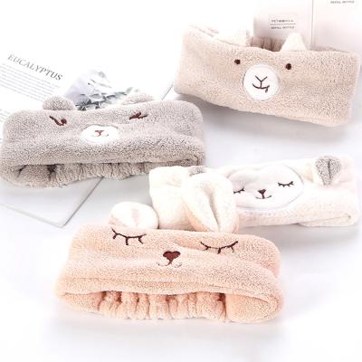 China Animal Cosmetic Facial Coral Fleece Facial Headband Makeup Spa Headbands Makeup Spa Headbands Washing Solid Color for sale