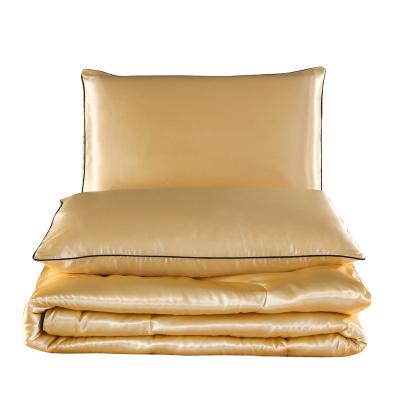 China Simple Latest design Casual luxury 3pcs satin Gold Polyester100% Comforter Set for sale