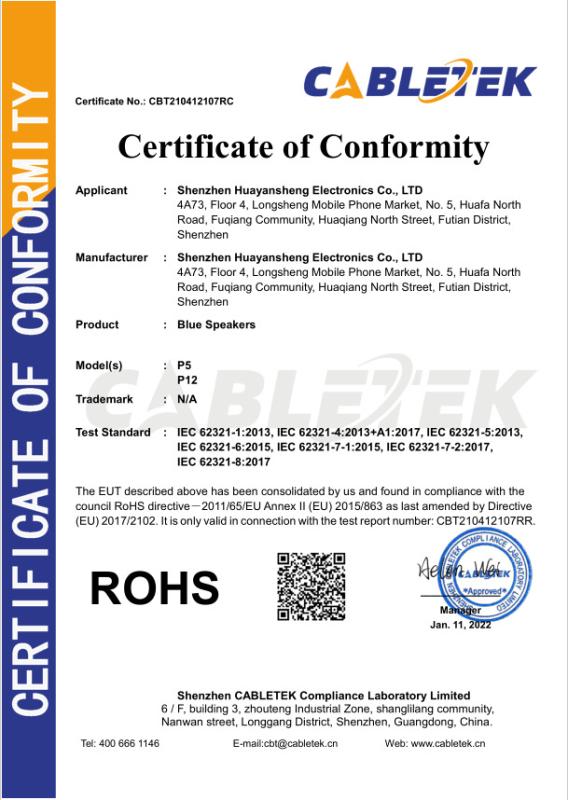 RoHS - Shenzhen Xinyin Technology Co., Ltd.