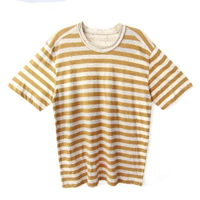 China New Design Summer 220g Cotton Anti-Shrink Yellow Striped Printing 100% Short Sleeve T-Shirt For Men for sale