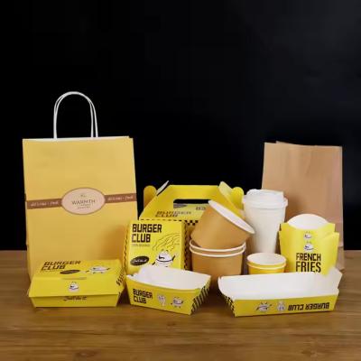 China Caixas de qualidade alimentar personalizadas CMYK 4 cores Containers de impressão offest para hambúrguer Frango e batatas fritas embalagem à venda