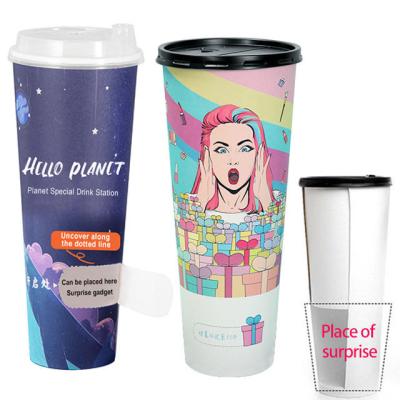 China Customized printing eco-friendly disposable coffee paper cup blind box surprise milk tea paper cup for sale