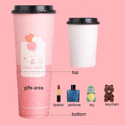 China Surprise Blind Box Gifted Cups Disposable Milk Tea Cup Thickened Coffee Large Hot Drink Paper Cup for sale