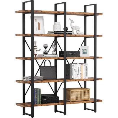 China (Size) Double Metal Space Saving 5 Tier Storage Stainless Steel Book Rack Adjustable Wooden Corner Bookcase for sale