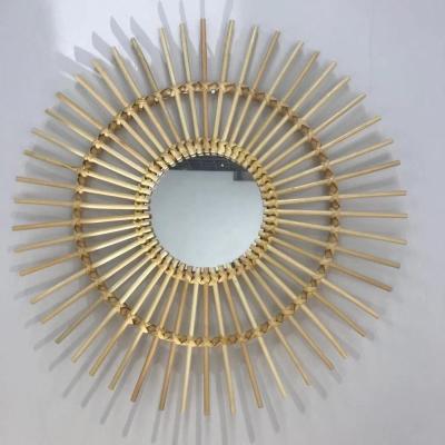 China Hand Woven Sunburst Round Decorative Bamboo Rattan Cane Mirror for sale