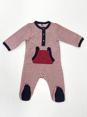 Chine Barboteuses aux pieds Front Opening Footie Rib Collar de bébé de barboteuse de bébé teintes par fil à vendre