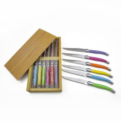 China Sustainable Mention Laguiole Style Steak Knife Set, Stainless Steel, Colored Handles for sale