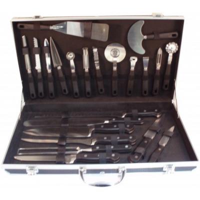 China Sustainable Multifunctional 22pcs Kitchen Knife Set With Aluminum Case for sale