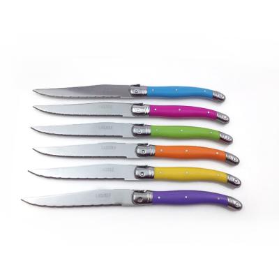 China Durable Colored ABS Handle Laguiole Steak Knife Serrated Blade for sale
