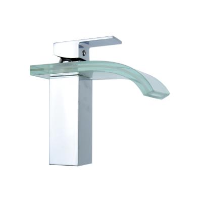 Κίνα Newest Bathroom Countertop Modern Waterfall Sale Hot And Cold Glass Faucet προς πώληση