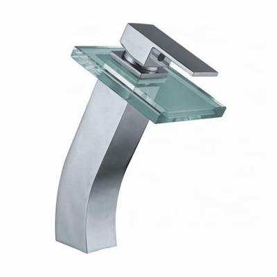 Κίνα High Section Faucets Modern Design Home Hotel Bathroom Basin Silver Basin Faucet Glass Metered Waterfall Faucet προς πώληση