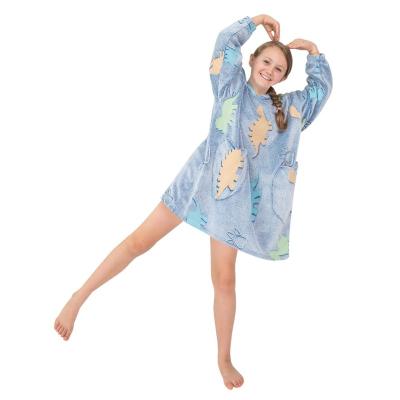 China Anti Dust Mite Glow In The Dark Wearable Super Warm Dinosaur Hoodie Oversized Sweatshirt Blanket For Boys And Girls for sale
