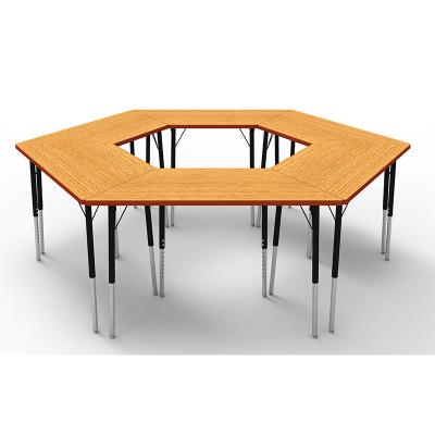 China Adjustable height can be spliced hexagon tables collaborative desk and chairs for school are at home in classrooms dining rooms commons for sale