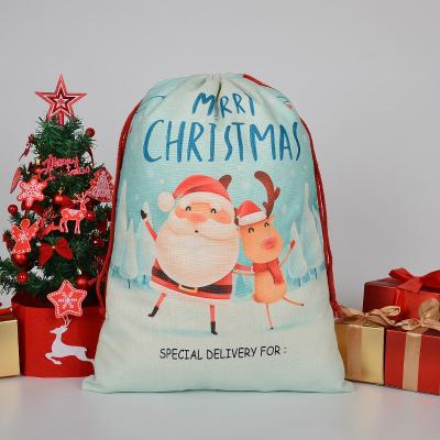 China Waterproof Cotton Fabric Christmas Tote Beach Bag Canvas Drawstring Backpack Sports Gym Handbag For Kids Men Women Large Size for sale