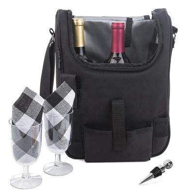China Waterproof Portable Wine Carrier Picnic Insulated Soft Wine Cooler Bag With Shoulder Belt for sale