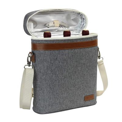 China Waterproof Custom Soft Beach Travel Picnic Wine Cooler Tote Bag Insulated 3 Bottles for sale