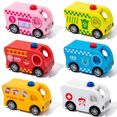 China Hot Wholesale New Intelligence Developing Kids Educational Pull Back Wooden Car Toy For Children for sale