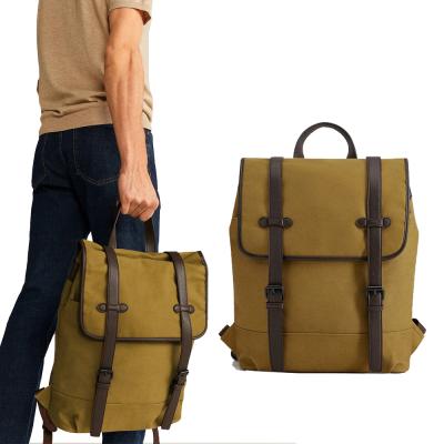 China Custom Logo Waterproof Men's Flap Lapel Laptop School Backpack Bag Waterproof Canvas With Leather For Men for sale