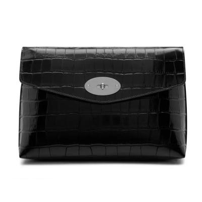 China Small Travel Cosmetic Case Pouch Corc Bag Logo Croc Leather Black Ladies Makeup Custom Women Classic Cosmetic Bag for sale