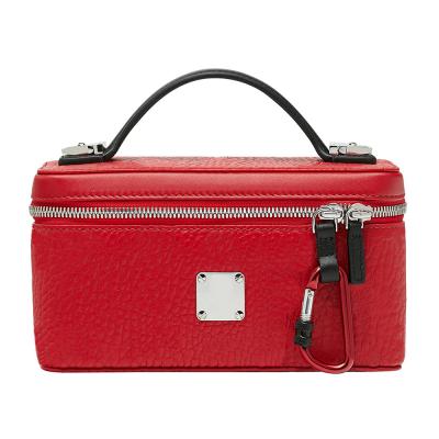 China Custom Logo Vegan Leather Red Ladies Classic Cosmetic Bag Women Makeup Vanity Case Women Travel Cosmetic Bag Pouch for sale