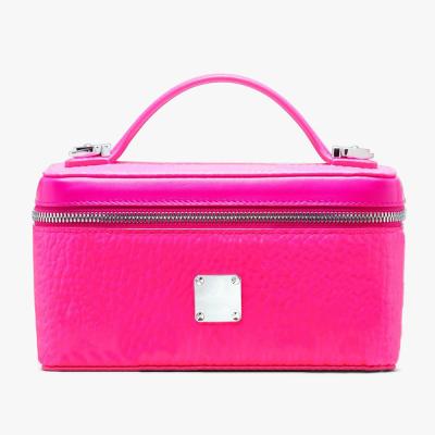 China Yellow Women Neon Cosmetic Bag Custom Logo PU Leather Neon Pink Ladies Makeup Vanity Case Women Travel Cosmetic Bag for sale