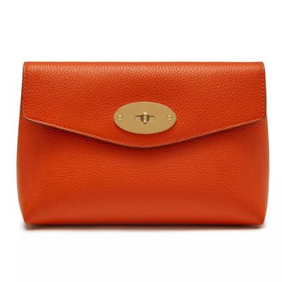 China Classic Women Cosmetic Bag Custom Logo PU Leather Small Orange Women Travel Bag Vanity Makeup Ladies Cosmetic Pouch for sale