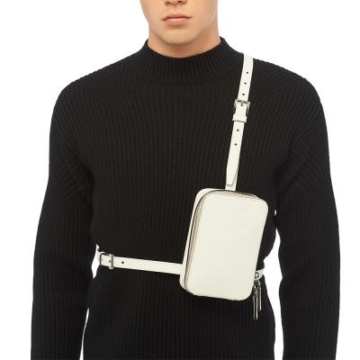 China Fashion Saffinao Belt Bag For Men Custom White Logo PU Leather Saffiano Cross - Body Fanny Pack Harness Belt Bag For Man for sale