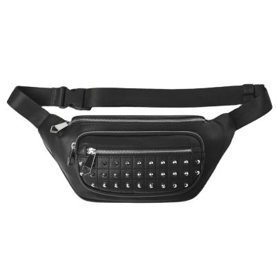 China Custom Logo Vegan Leather Black Studded Water Proof Men's Fanny Pack Fashion Waist Belt Bag for Men for sale