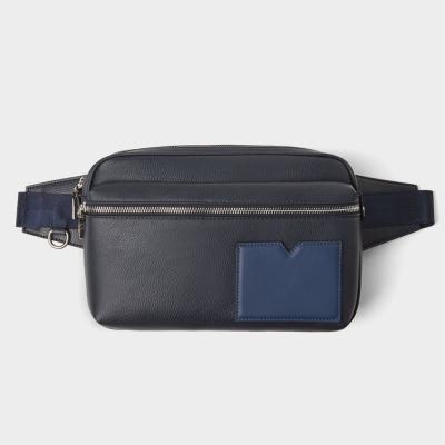 China Custom Made Vegan Leather Navy Waterproof Fanny Pack Bumbag Casual Zipeer Belt Waist Bag For Men for sale