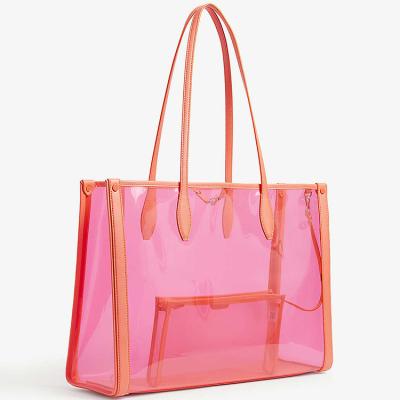 China Fashion 2021 PVC TPU fashion custom logo bag clear tote handbag wholesale women clear handbags for sale