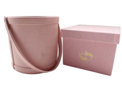 China Caixa de presente do círculo de Logo Pink Leather Gift Box da folha de ouro para flores à venda