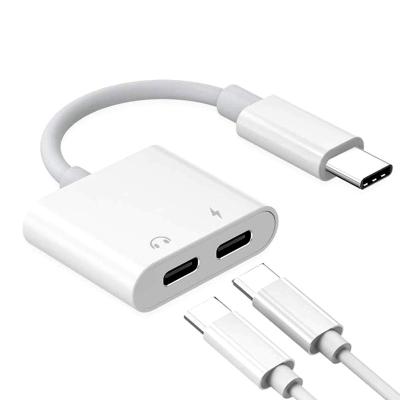 China Mobile Phone Type-C to Dual Type-C 2 in-1 Earphone Jack Adapter for Samsung OnePlus Phone Cable Charging Adapter for sale