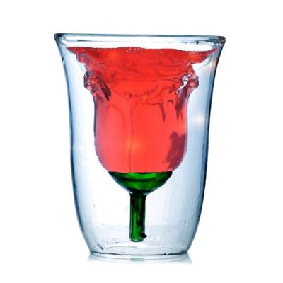 China High Temperature Resistant Borosilicate Glass Double Flower Cup Bar Cocktail Glass Cup Sustainable Creative Pink Skeleton Water Cup for sale