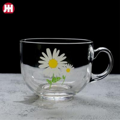 China 450ML Cereal Bowl Glass Viable Big Belly Breakfast Milk Cup With Handle for sale
