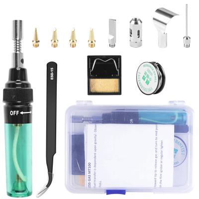 China Pencil Grip handskit mt-100 16pcs Gas soldering iron kit multifunctional Cordless Torch Butane inflatable gas soldering iron set for sale