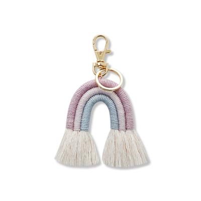 China Portable and Durable Keychains Custom Women Girls Bag Decor Tassel Boho Macrame Rainbow Pendant Handmade Woven Key Chain for sale