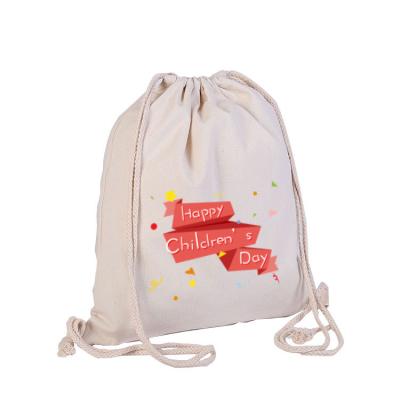 China Reusable Custom Logo Cotton Backpack Bag Portable Drawstring Bag for sale
