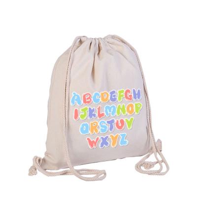 China New Reusable Multicolor Custom Printed Sports Gym Recycled Cotton Canvas Drawstring Backpack Bag for sale