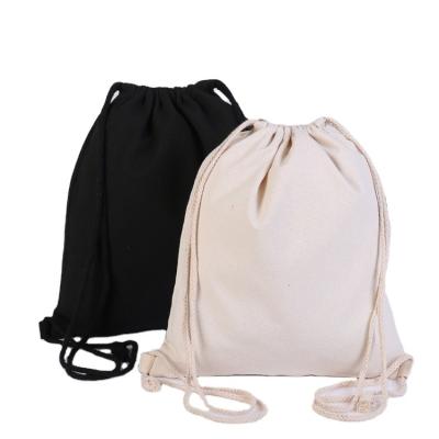 China Wholesale Promotional Reusable Heavy Duty Canvas Tote Bags With Custom Printed Logo Black Cotton Drawstring Backpack for sale
