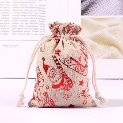 China Reusable custom printed grocery shopping gift pouch logo small burlap pouch cheap drawstring shopping canvas bag for sale