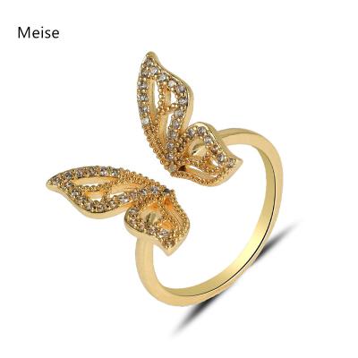 China Yiwu Coqi ZZ536 Casual/Sporty Micro Inlaid Butterfly Cubic Ring Gold Plating Geometric Butterfly Open Zircon Women Ring for sale